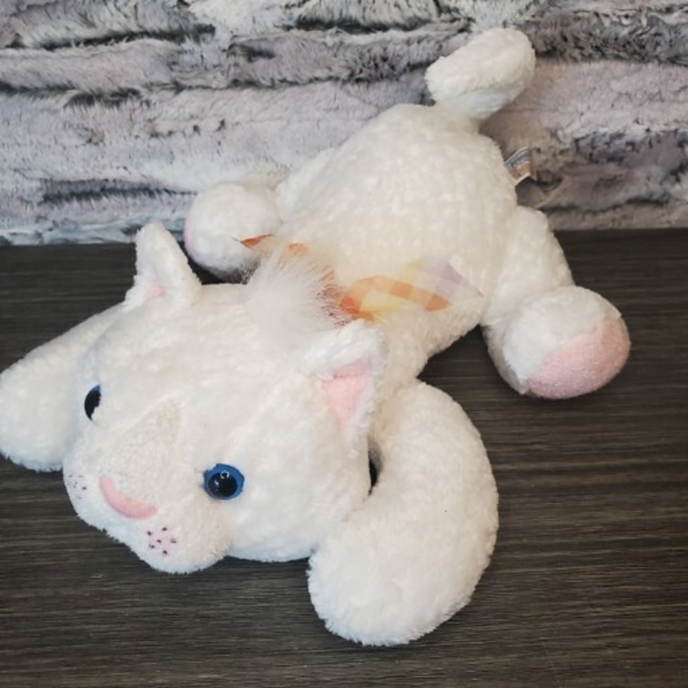 Vtg Toys R Us Animal Alley White Bean Bottom Weighted White Kitty Cat BLUE EYES‎